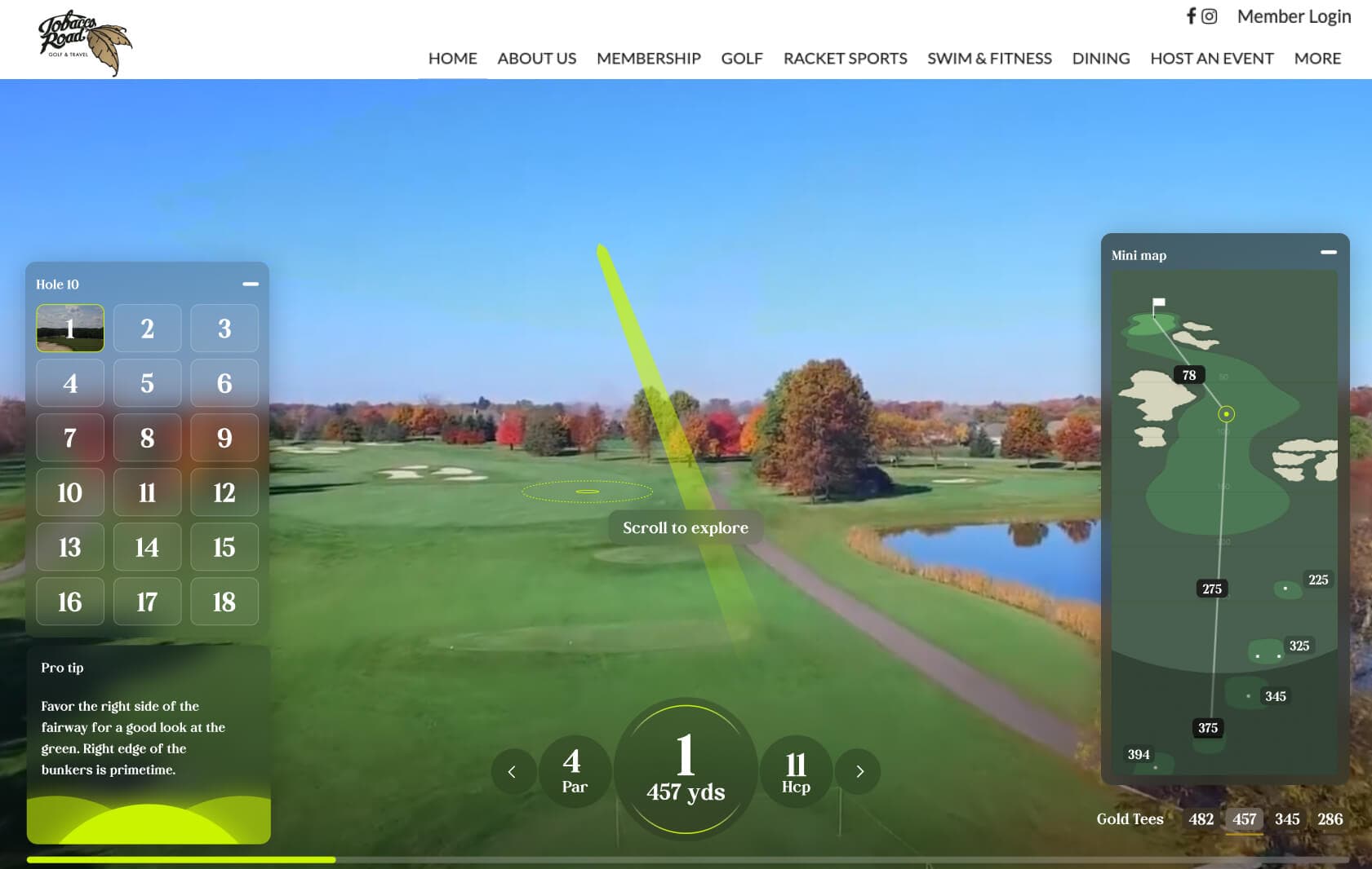 Flyover embedded on a golf club website